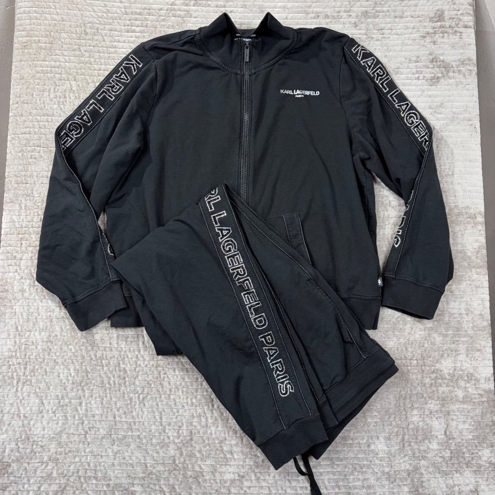 Karl Lagerfeld Black Track Jacket and Joggers Set with Logo Tape